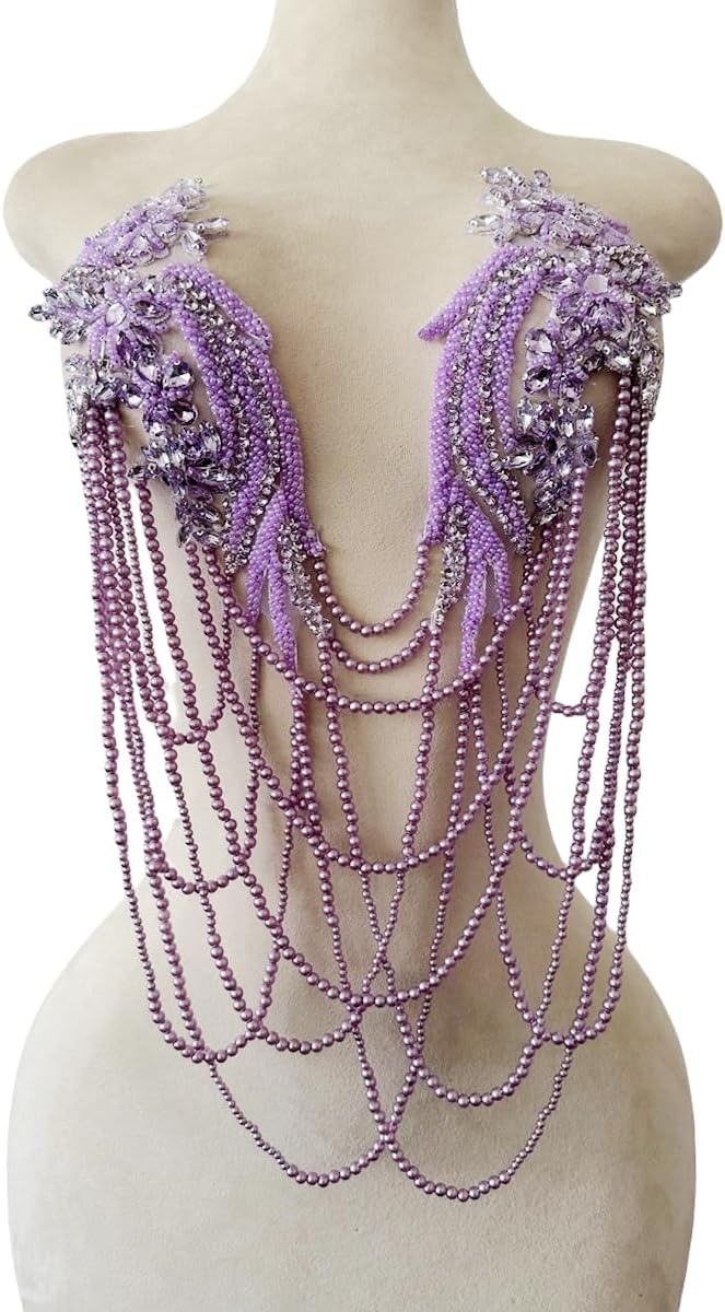 Handmade Rhinestone Fringe Patch Trim Crystal Beaded Applique for Sewing Craf...
