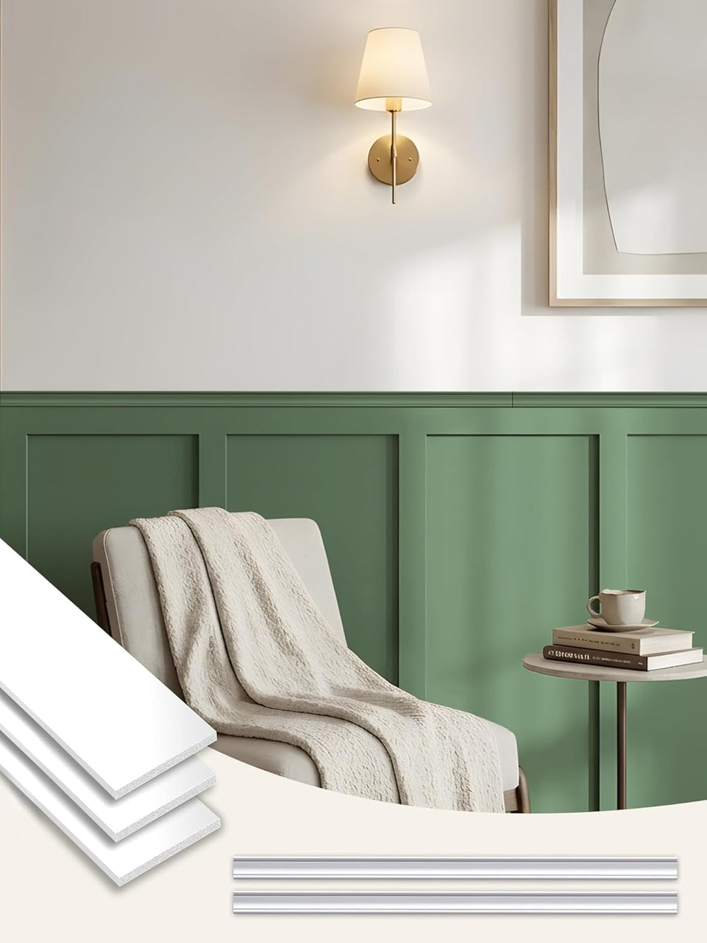 Upick Board and Batten Wainscoting Panels, Paintable, 94" x 54", White