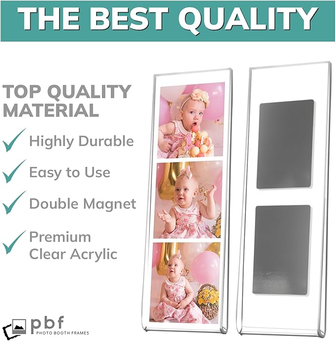 pbf PHOTO BOOTH FRAMES 2x6 Magnetic Picture Frames for Refrigerator | 2 x 6 Clear Magnetic Acrylic Frames for Photo Strips | Magnetic Photo Holders for Fridge, Locker, Sign Holder (100-Pack)