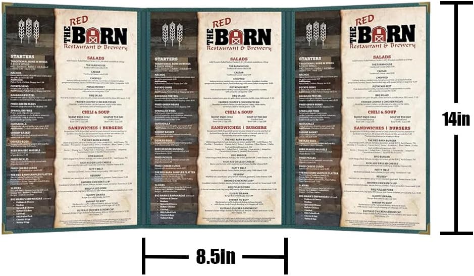 goodsmart pajco style restaurant menu covers – pack showing dimensions
