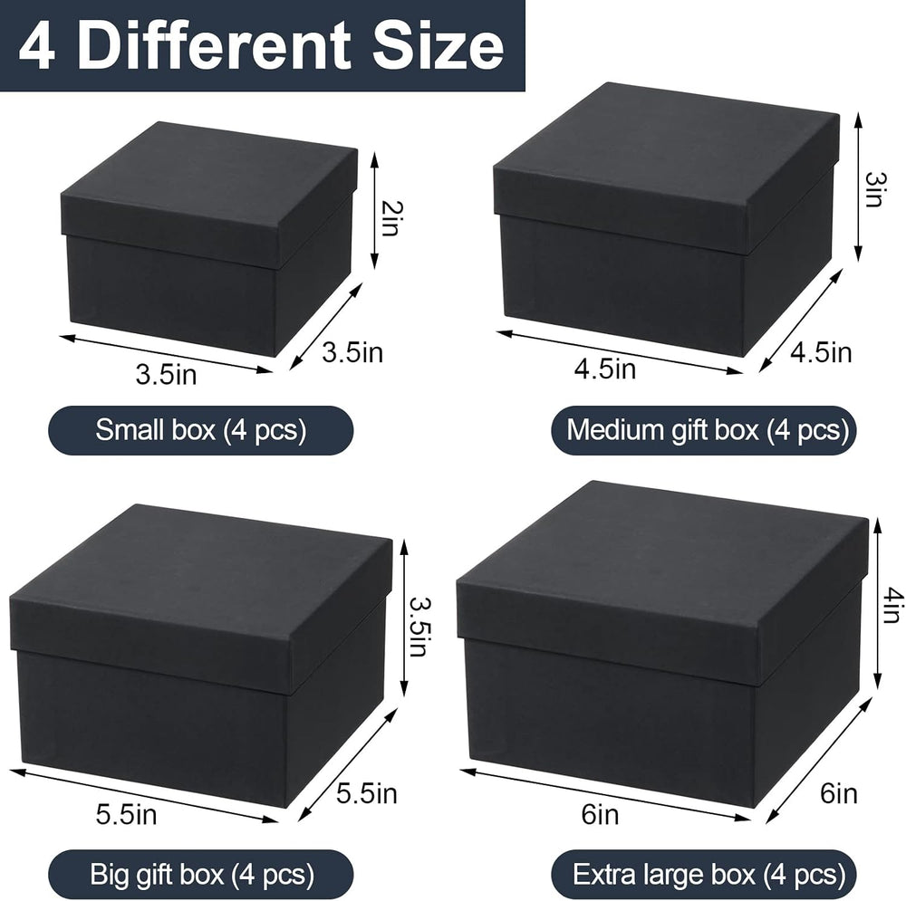 Yahenda 16 Pack Square Nesting Gift Boxes with Lids, 4 Sizes,Black