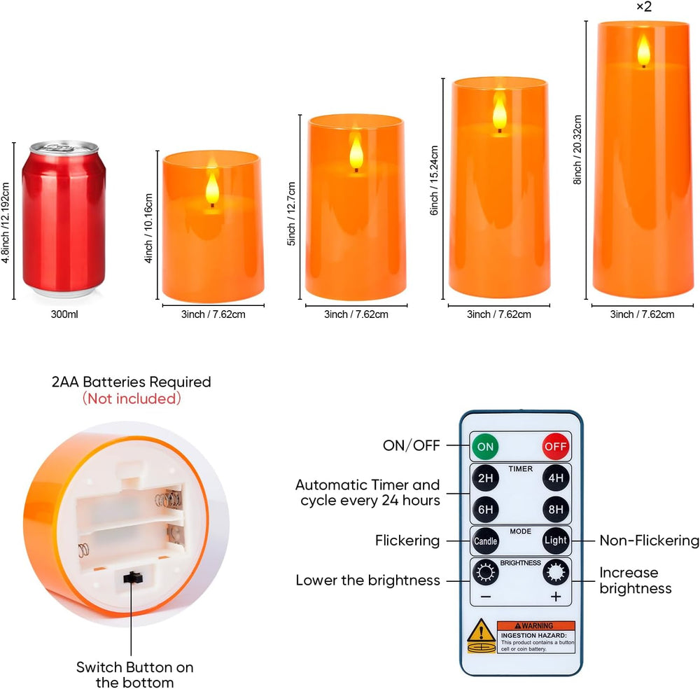 Raycare Orange Halloween Battery Operated Flameless LED Candles with Remote