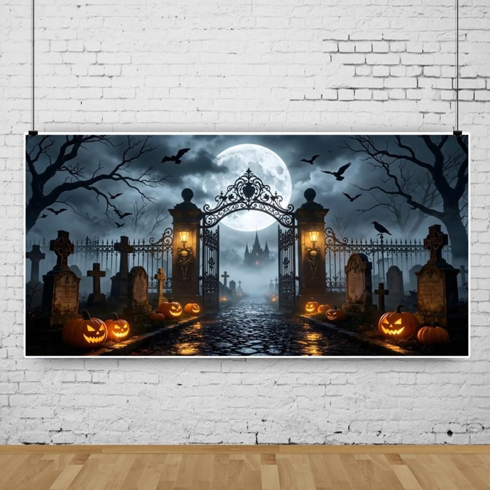 20x10ft Horror Castle Iron Gate Scary Full Moon of Night Backdrop