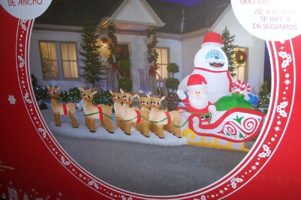 christmas colossal 16.5' rudolph w/ santa & bumble shown in use