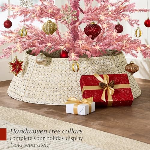 Best Choice Products Pre-Lit Sparse Christmas Tree 4.5ft Artificial Flocked Pine Holiday Décor Aspen Noble Fir White & Multicolor LED Lights- Pink