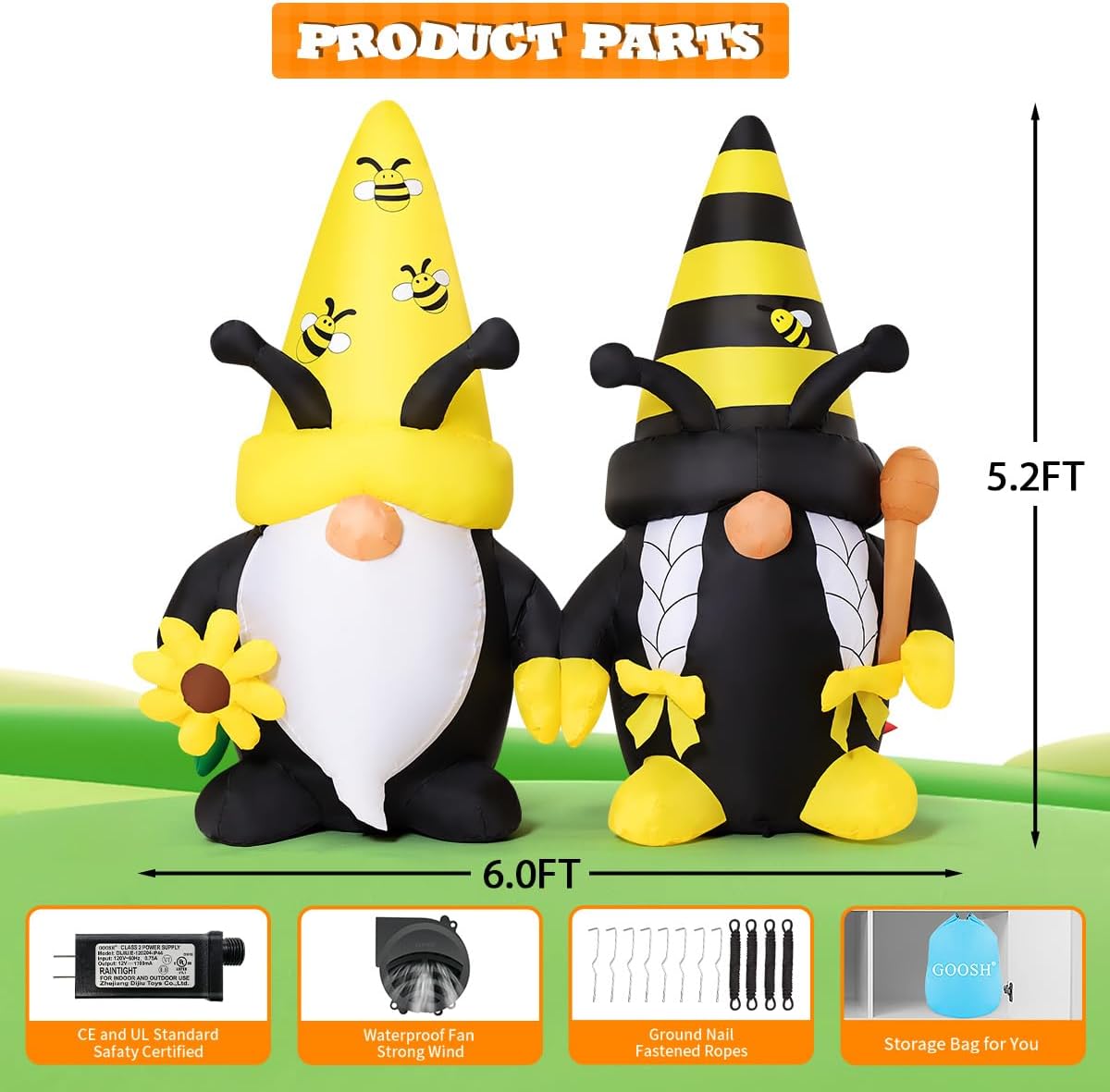 goosh 6 ft long spring inflatables gnomes decorations, package contents