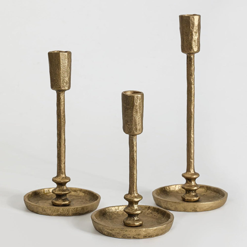 Rustic Cast Iron Taper Candle Holder - Set of 3 Vintage Candle Stands