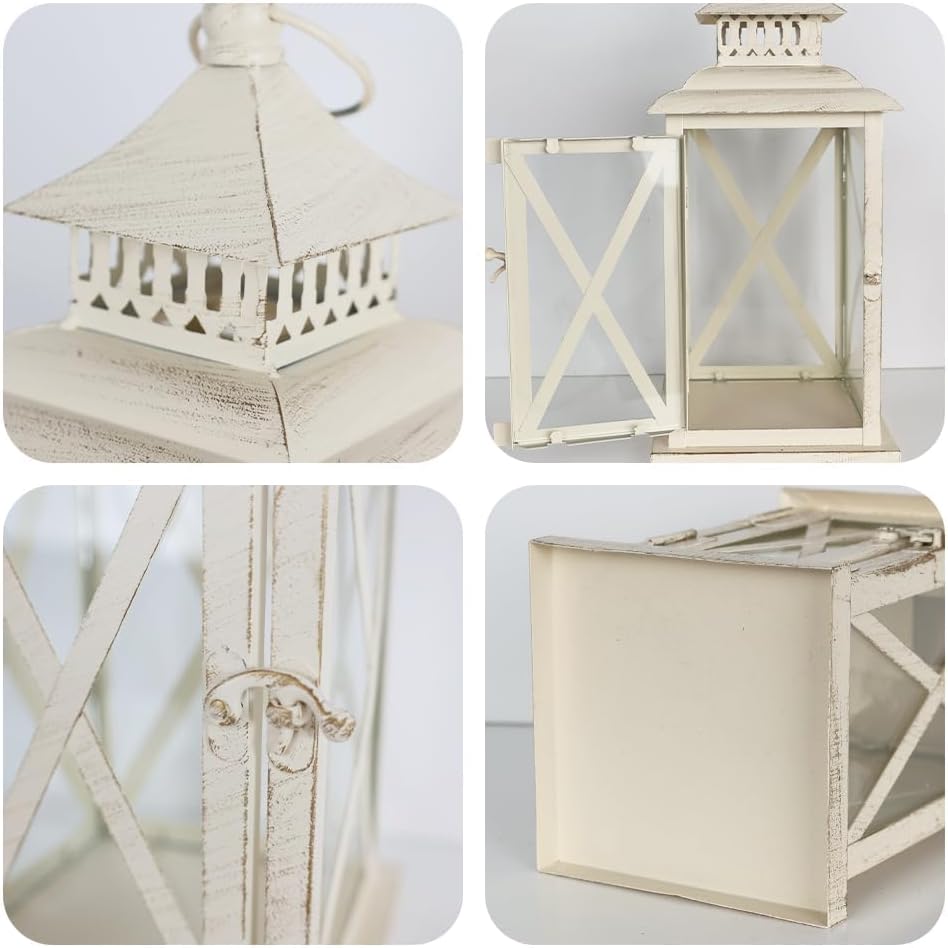 Lanterns Decorative Outdoor&Indoor, Set of 2 (14"&10") Beig...