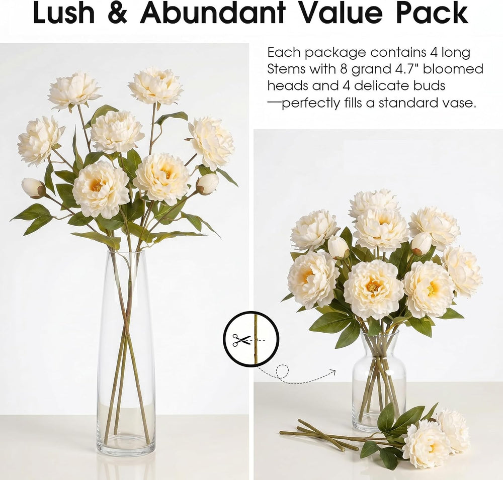 Peonies Artificial Flowers Faux Silk Peonies Stems Real Look Fake Peonies Bra...