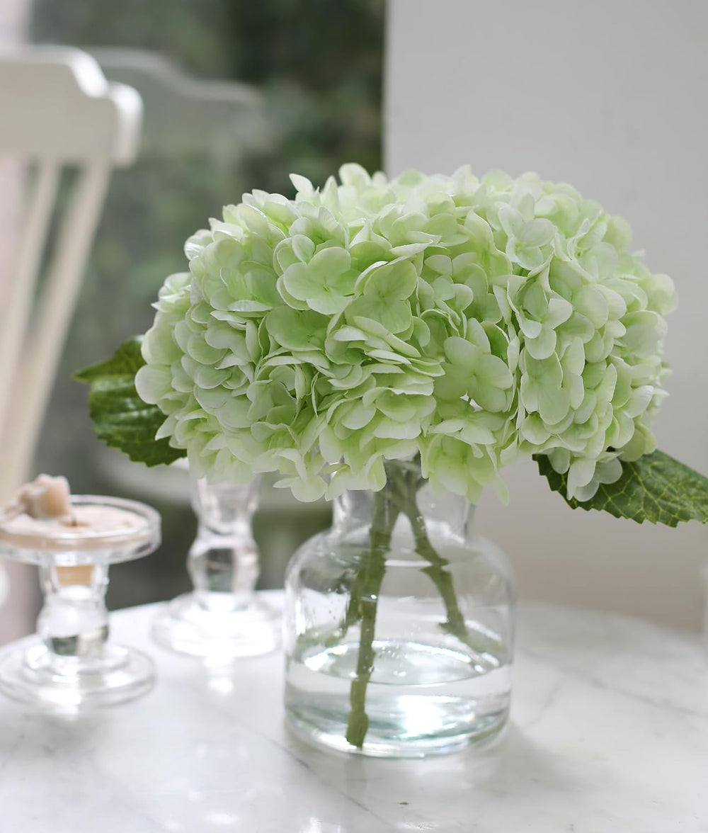 Real Touch Faux Hydrangeas in Vase, Light Green – Perfect for Home Styling
