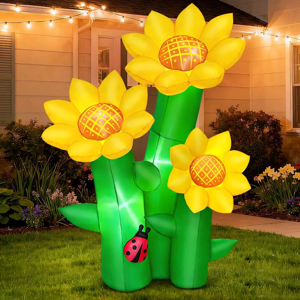 kooy 6ft fall inflatable sunflowers outdoor decoration, inflatable on a desk or shelf