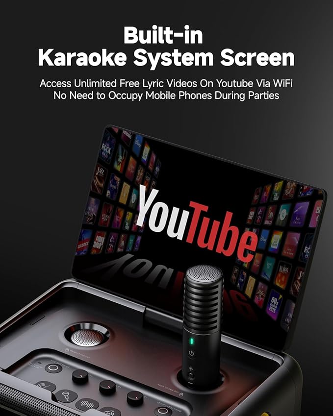 Ikarao Smart Karaoke Machine for Adults - with Lyrics Display, 32GB Karaoke Tablet, 2 Wireless Mics, Professional Karaoke System, 300W Peak Power, 4 DJ Lights, Karaoke Speaker for Any Occasion