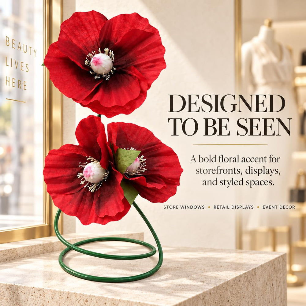 3.2 Ft Giant Red Artificial Poppy Flower For Decoration with Floor Stand