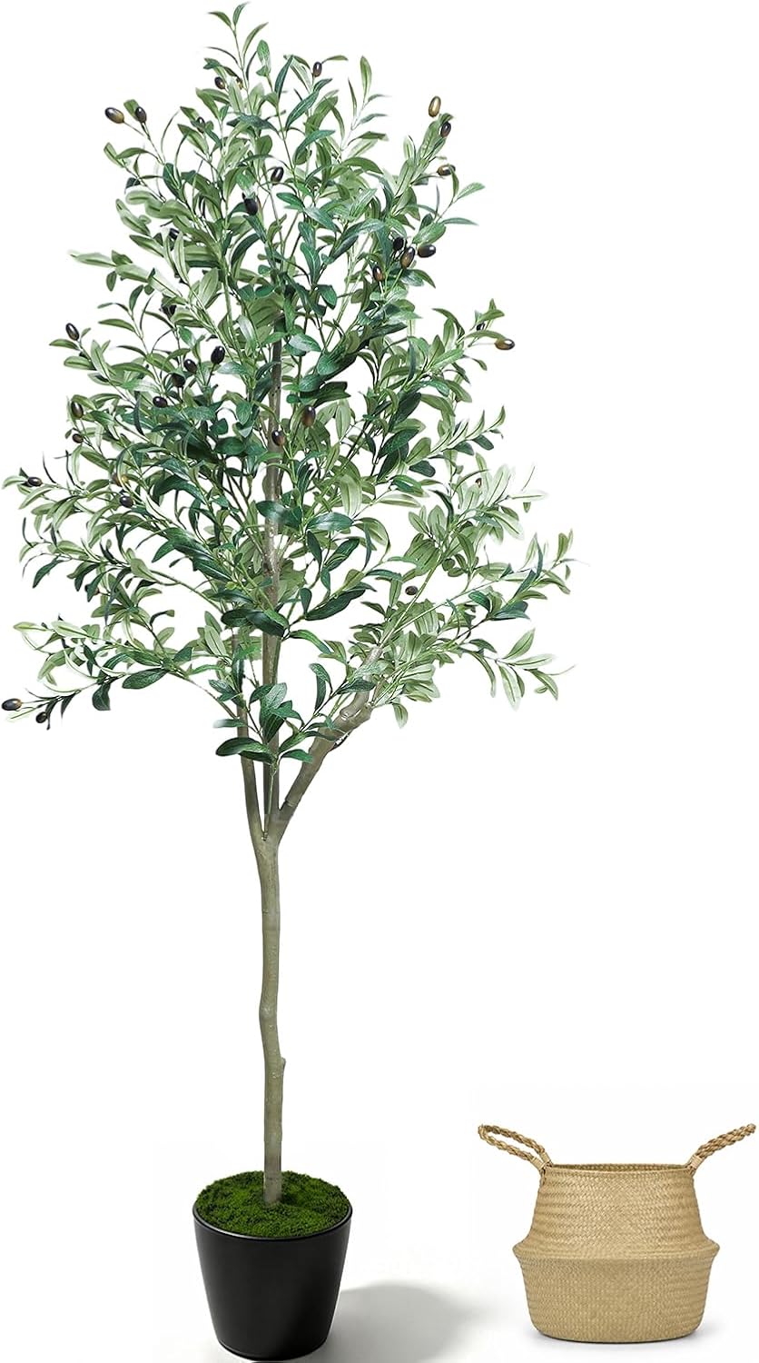 Olive Trees Artificial Indoor, 5FT Tall Faux Olive Tree with Planter