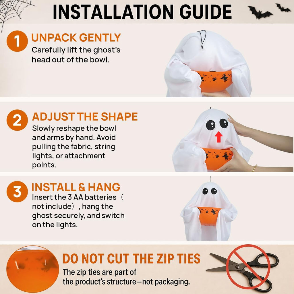 UQJE Hanging Ghost Candy Bowl, Lighted Halloween Treat Holder
