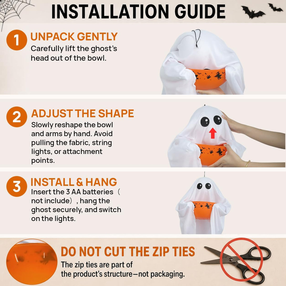 UQJE Hanging Ghost Candy Bowl, Lighted Halloween Treat Holder