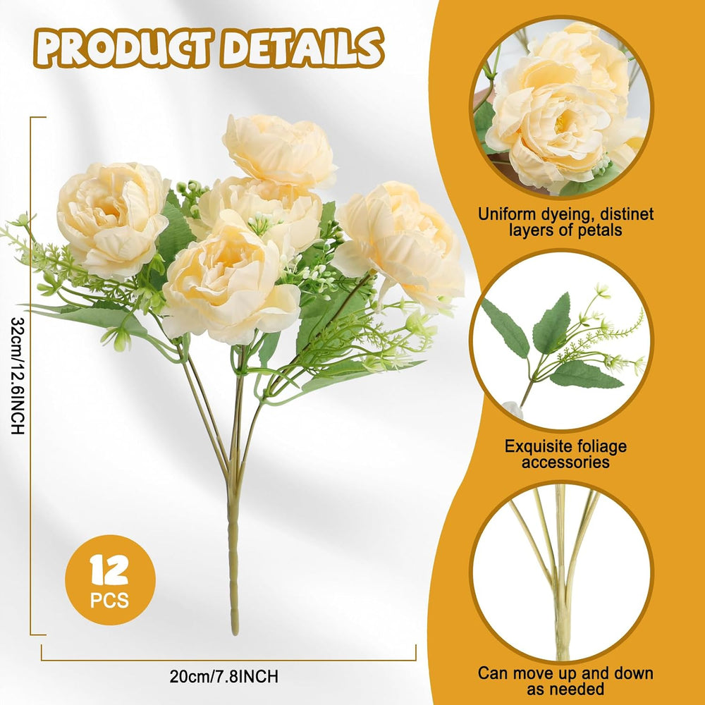 12 Packs Champagne Peonies Artificial Flowers Bulk for Centerpiece