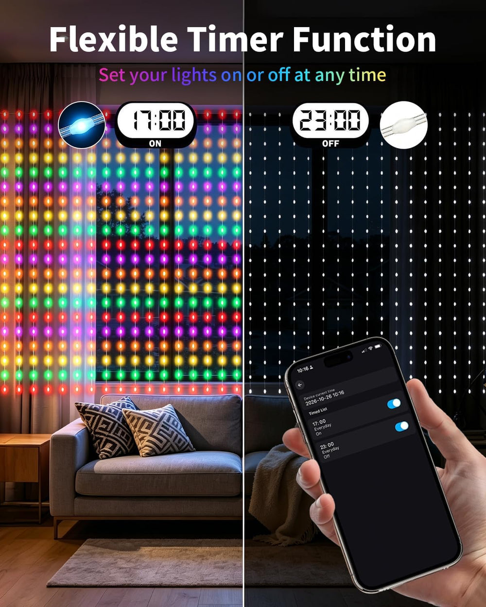 Smart Curtain Lights 400Leds, Dynamic DIY String Lights 6.5x6.5FT
