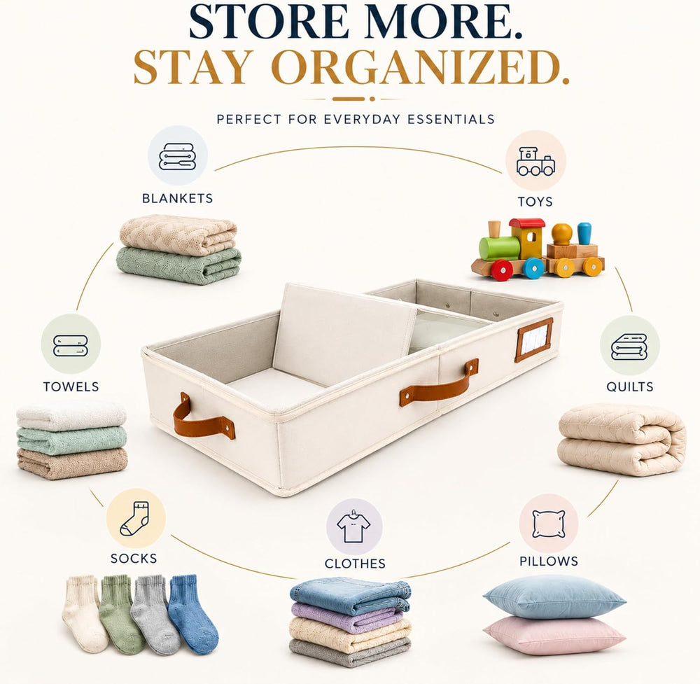 Under Bed Storage, Low Profile 2pc with Lid, Ivory