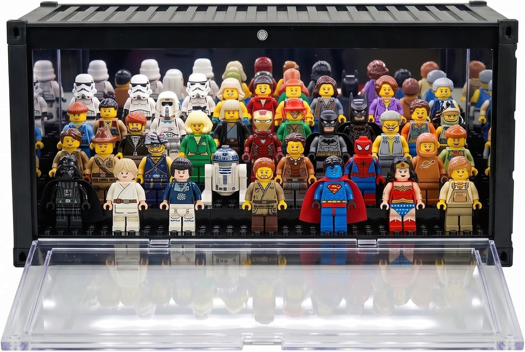 Minifigure Display Case with Light & 5-Tier Removable Modular Display Steps