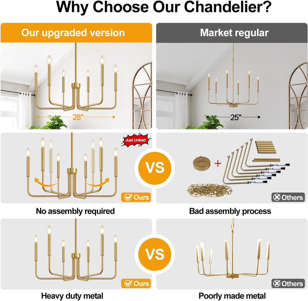 Brass Gold Chandelier, 6-Light Chandelier Light Fixture Farmhouse Chandeliers...