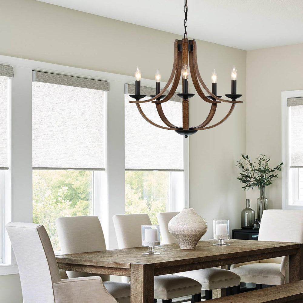 Farmhouse Chandeliers for Dining Room Light Fixture, 5-Light 24 inch Faux Woo...