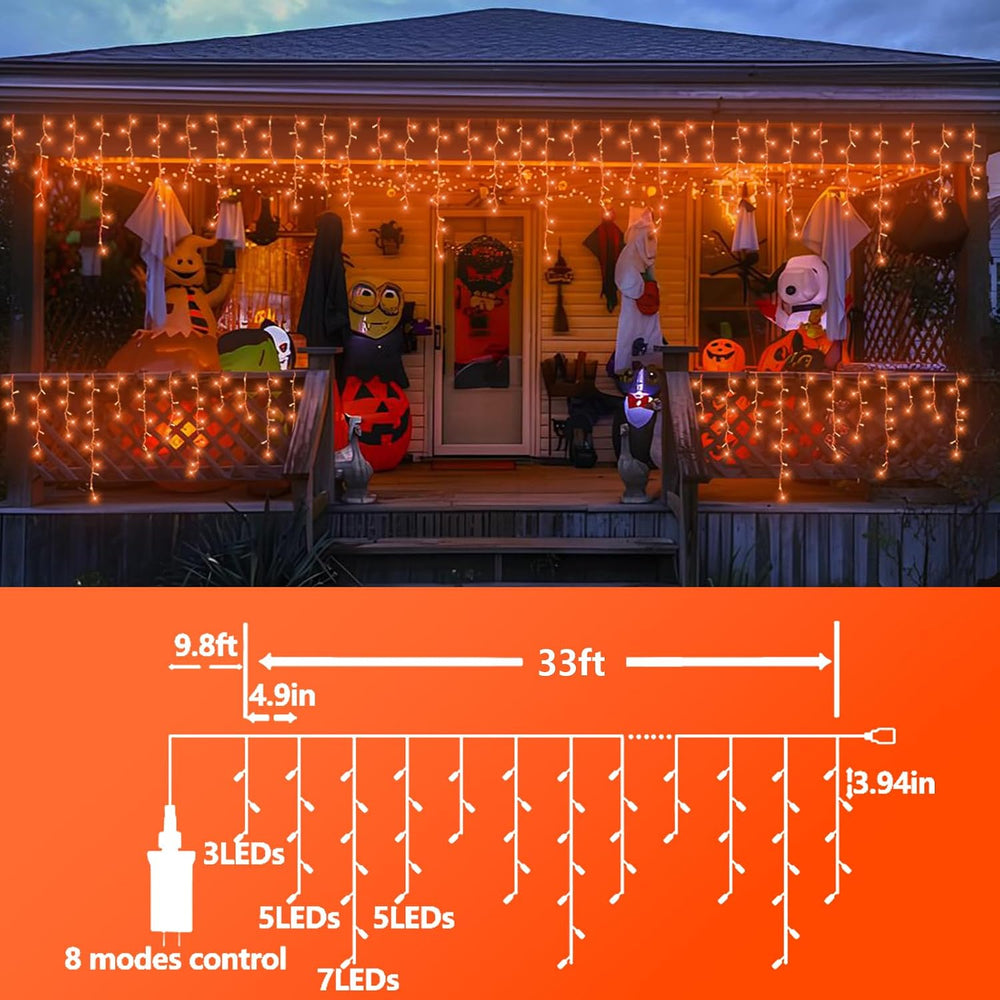 QITONG Orange Lights for Halloween, 33ft 400 LED Icicle Lights for Outside Pl...