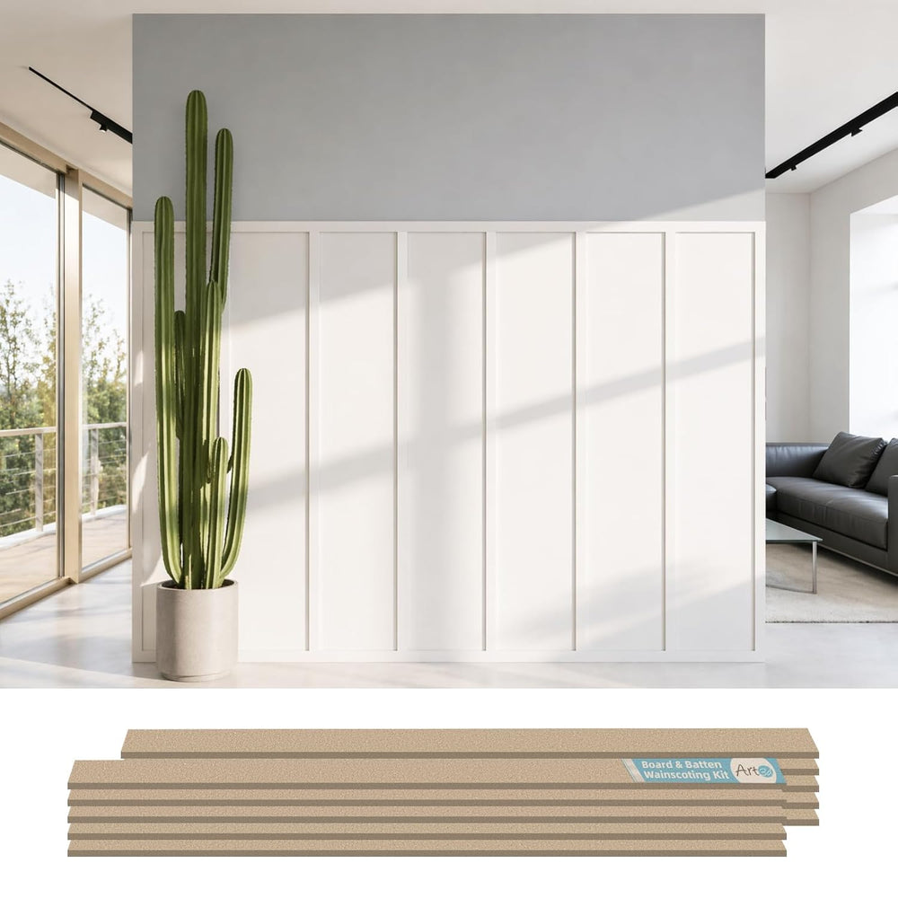 Art3d Premade Paintable Board and Batten Wainscoting Kit, 167.32 x 70.08 in