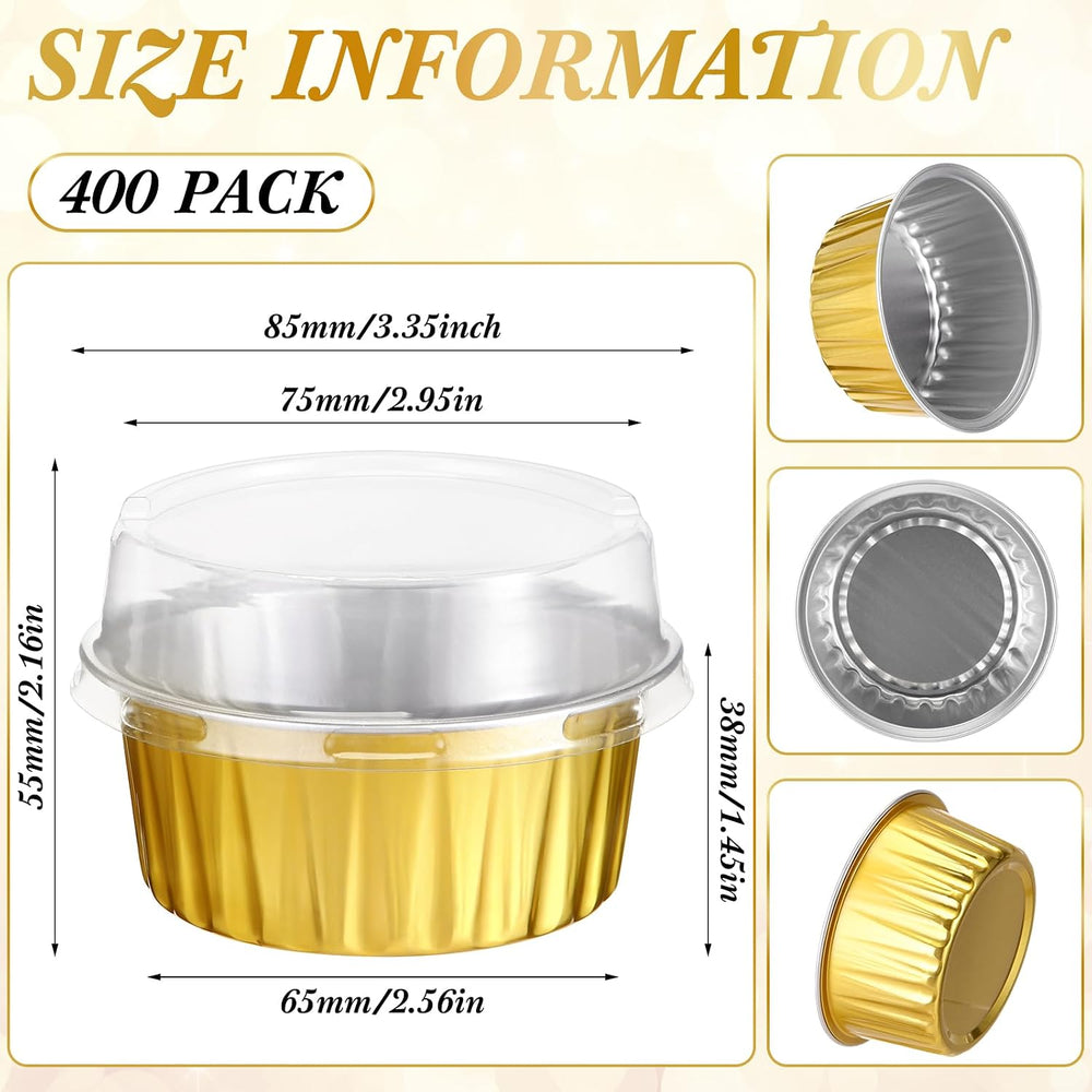 Gejoy 400 Pcs Aluminum Foil Baking Cups with Lids, Classic, Gold