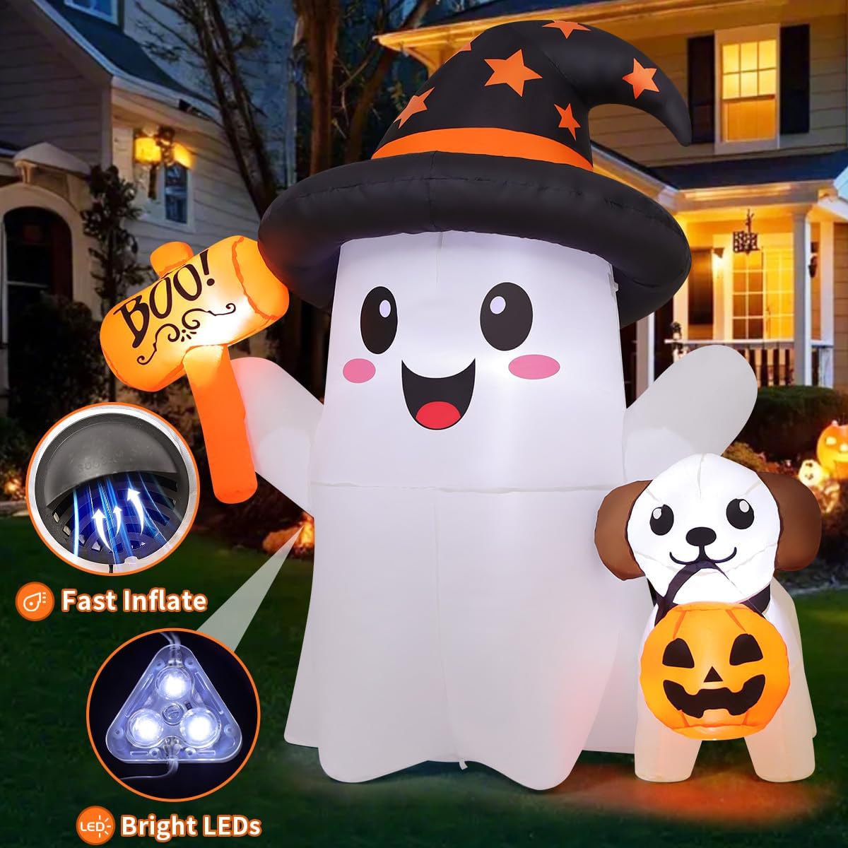 goosh 5 ft halloween inflatables ghost outdoor decorations, side view