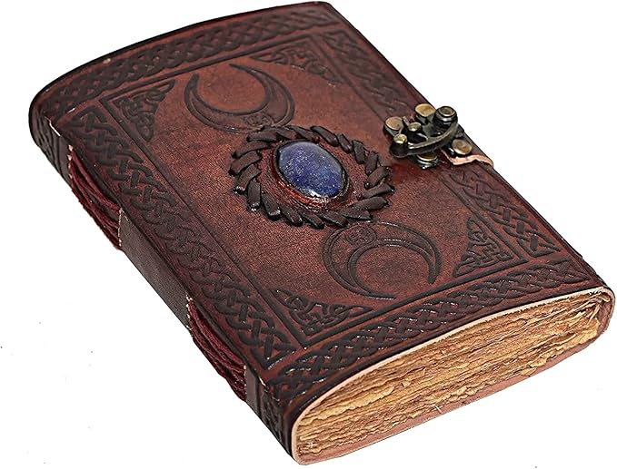 cuero 3 Moon Blue Lapiz Embossed Vintage Leather Journal | 240 Pages of Antique Handmade Deckle Edge Vintage Paper, Leather Sketchbook, Drawing Journal, Great Gift (9 inch 12 inch, brown)