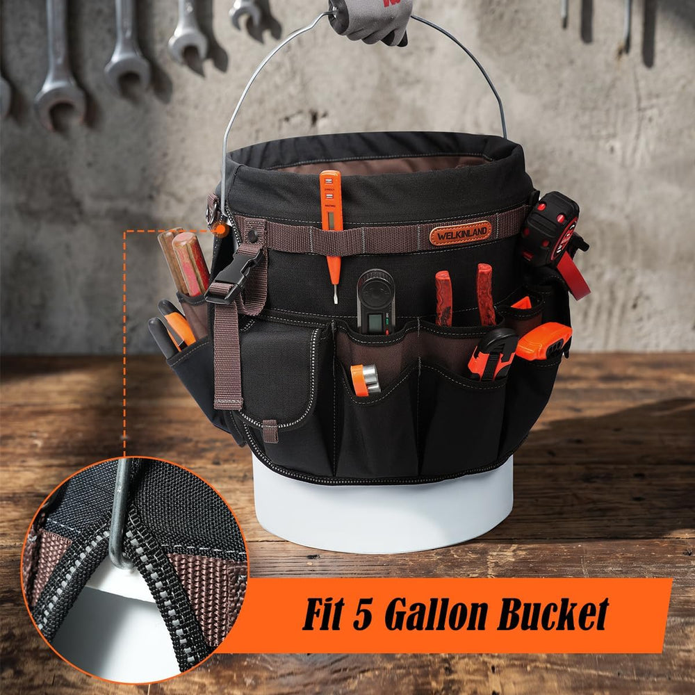 WELKINLAND 47-Pocket 5 Gallon Bucket Organizer, Grid-Ripstop Tool Bucket