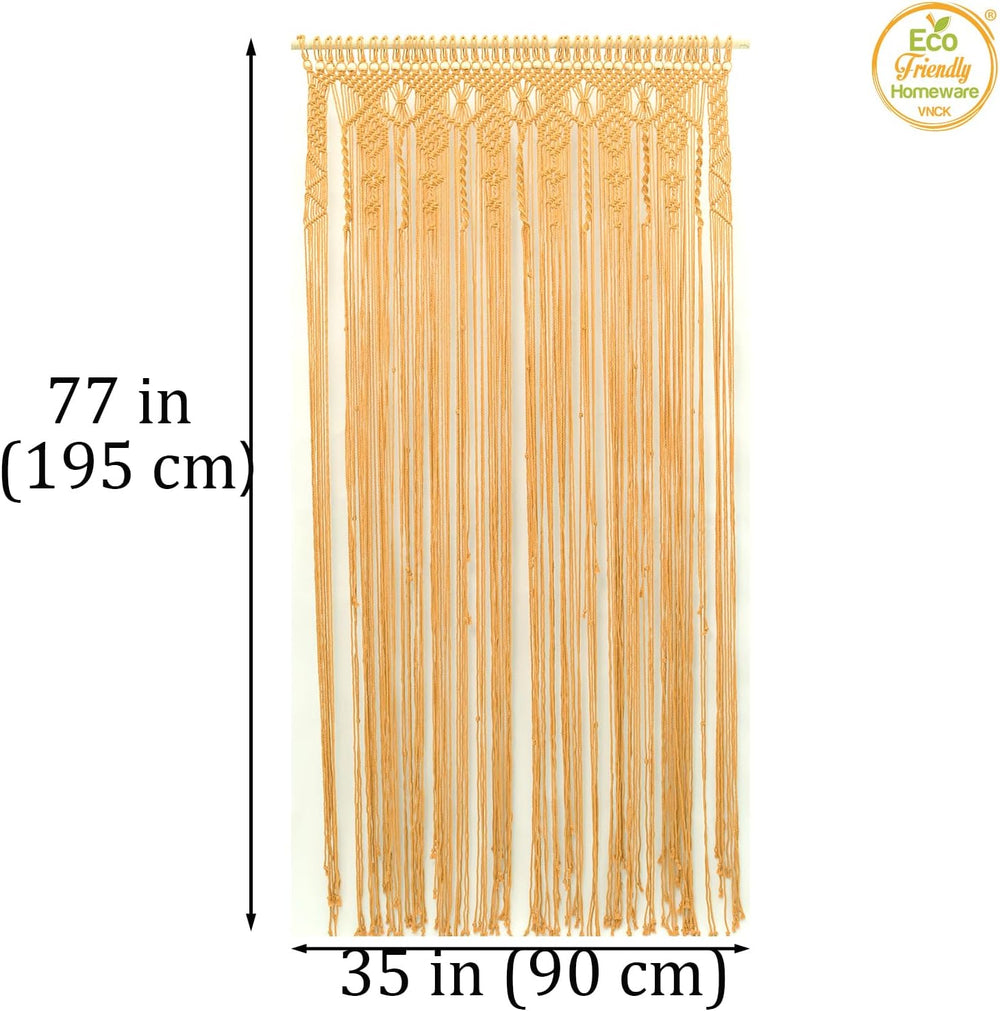 Golden Beaded Door Curtain, Handmade Wood Bead Doorway Curtain for Room Divid...