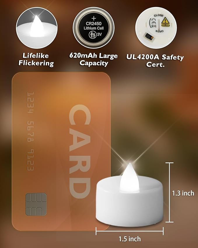 Homemory 24pcs Flameless LED Tea Lights with Remote & Timer, 400+Hours Realistic Flickering Battery Candles for Seasonal, Tabletop, and Centerpieces Decor