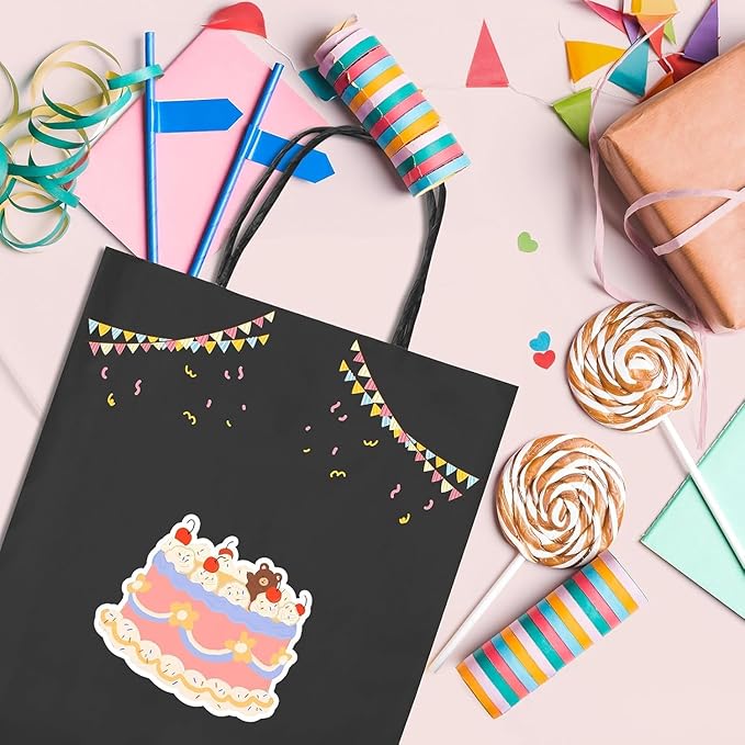 METRONIC Kraft Paper Gift Bags with Handles 8x4.75x10.5 Inch 600 Pcs | Christmas, Birthday Party Favors, Retail Shopping, Small Business Bulk | Black Gift Wrap Bag