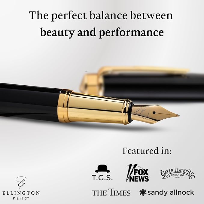 Ellington Pens Luxury Fountain Pen Set- Fountain Pens for Writing - Smooth Fine Nib - Includes Refillable Ink Converter, 3 Ink Cartridges [Black & Blue], Gift Box - Elegant Calligraphy