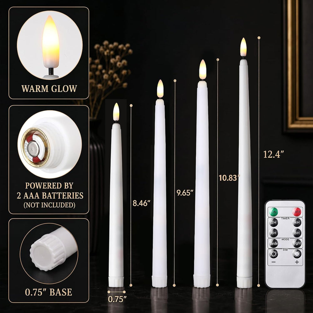 20 Pcs LED Flameless Taper Candles with Remote Timer, 9.65", White