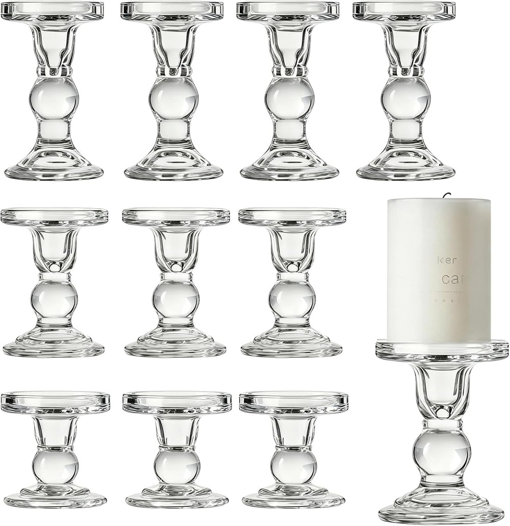 12 Pcs Candle Holders for Pillar Candles, Clear Crystal Candlestick Holder