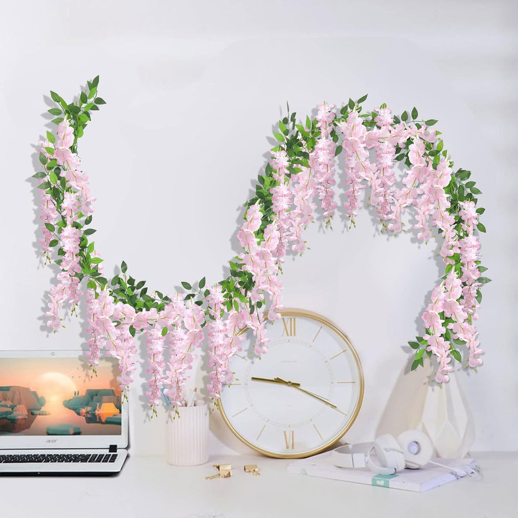 U'Artlines 10Pcs 7.2 Ft/Piece Artificial Wisteria Garland Pink