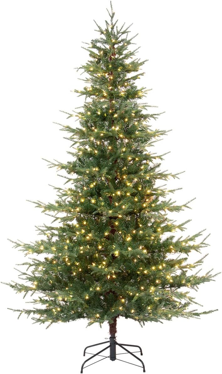 6.5FT Pre-Lit Aspen Fir Christmas Tree with 500 Clear Lights, Lifelike Pine with 750 Branch Tips, Hinged Artificial Trees with Sturdy Metal Stand, for Christmas Holiday Party Decoration, Easy Setup