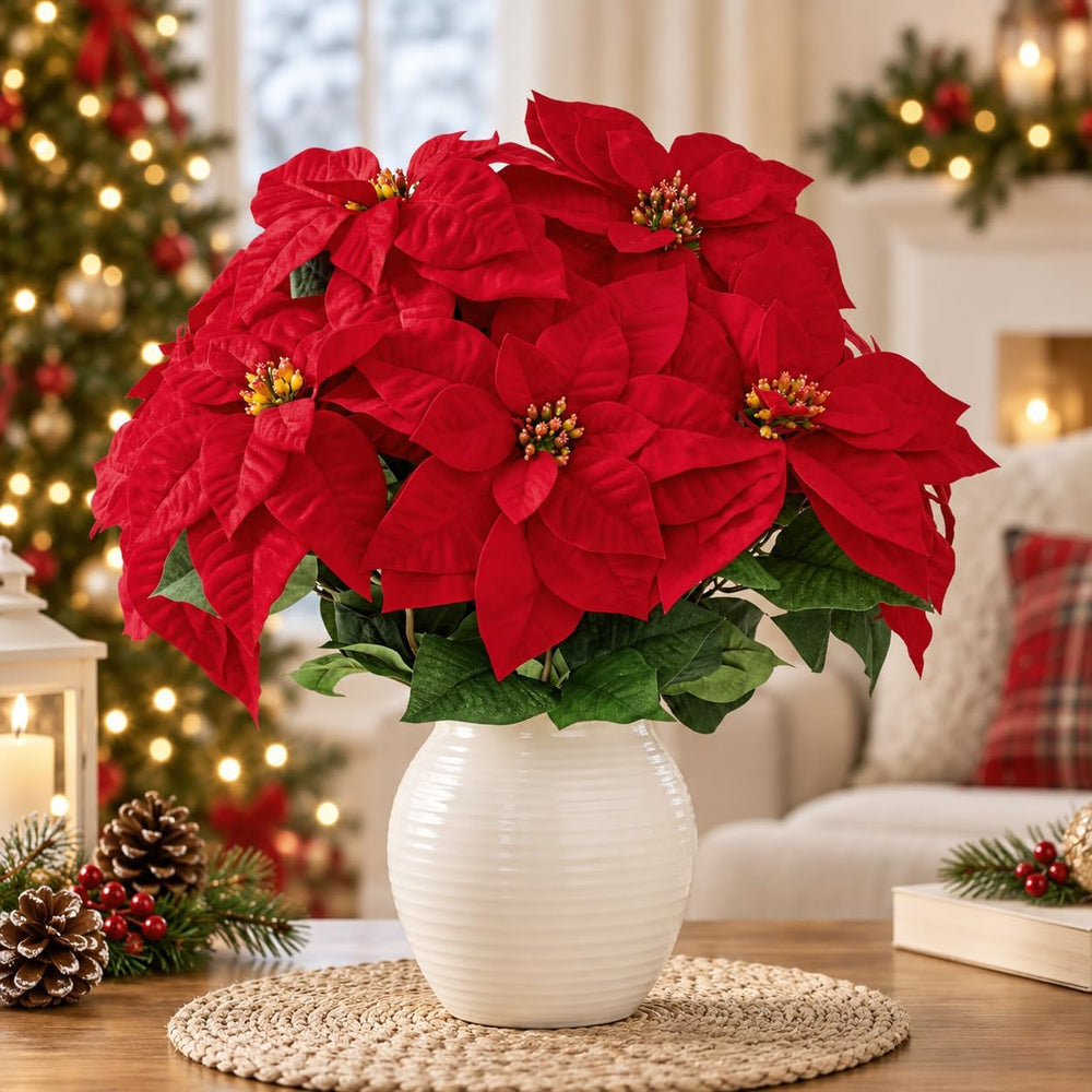 21.3 in Poinsettia Flowers Artificial, 2 Packs Long Stem Velvet Poinsettias