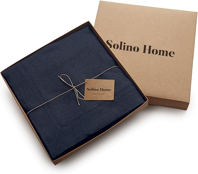 Solino Home Navy Blue Tablecloth 60 x 108 Inch - 100% Pure Linen Rectangular Tablecloth - Machine Washable Table Cloth for Fall, Autumn, Thanksgiving, Christmas, Holiday - Fete