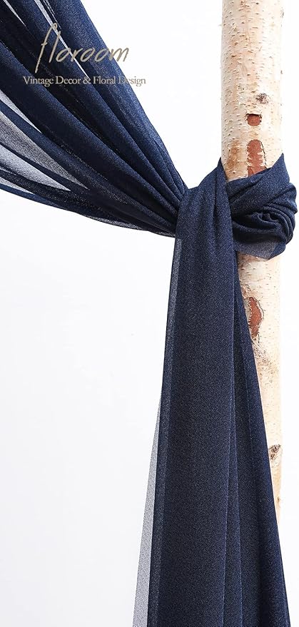 Floroom Wedding Arch Draping Fabric 2 Panels 20Ft Navy Blue Chiffon Fabric Drapes Arbor Drapery Wedding Ceremony Reception Swag Decorations