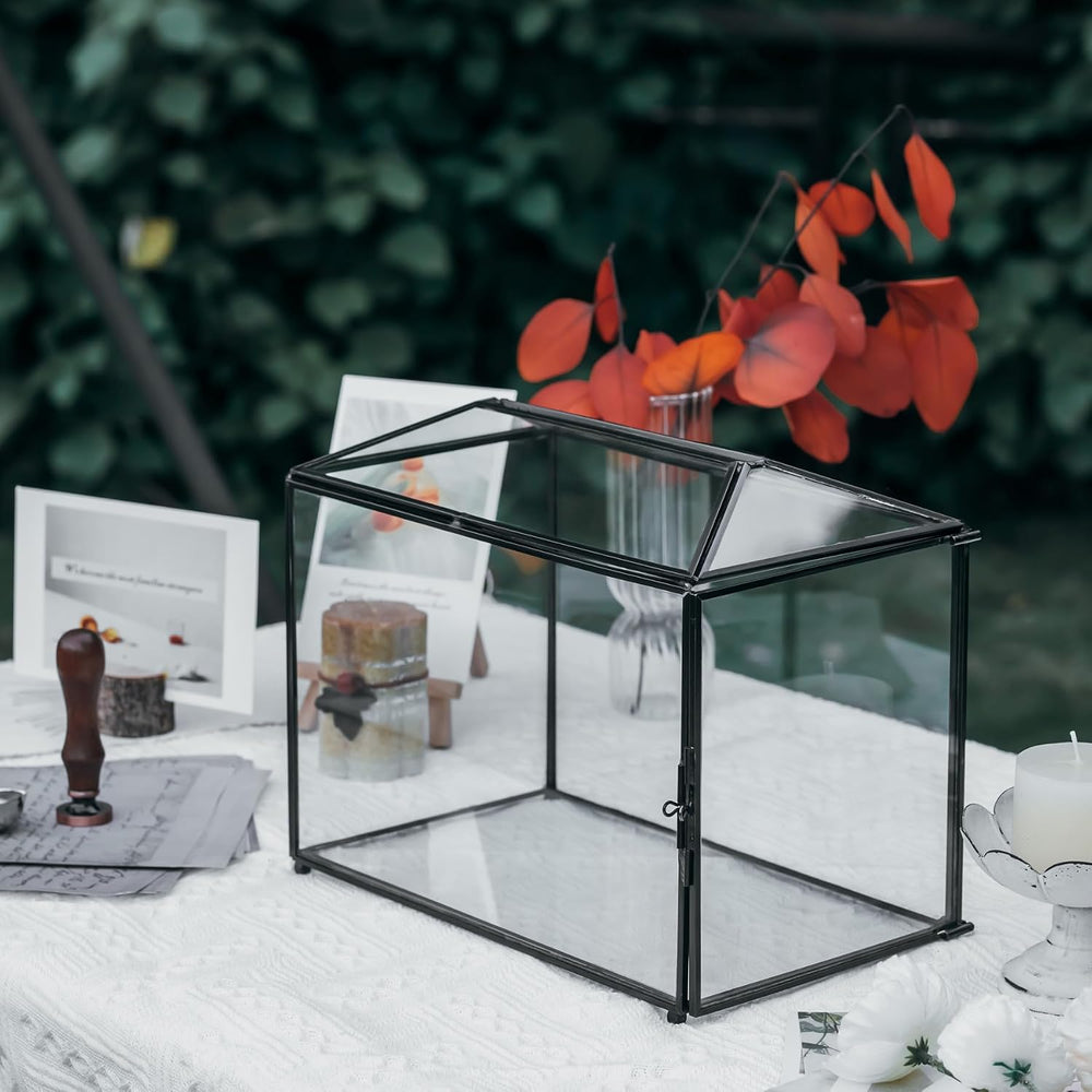 NCYP Small Wedding Glass Cards Box with Slot and Lock, 10.2 x 5.9 x 7.9 Inch,...