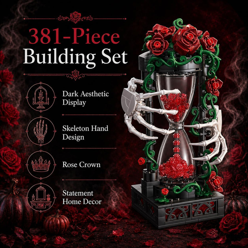 Gothic Halloween Building Set, Skeleton Hand Rose Hourglass Display Model