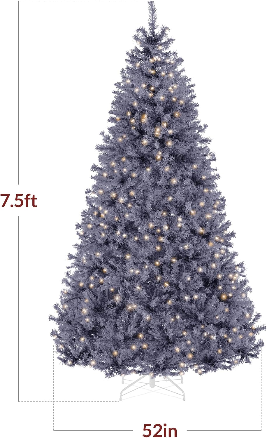 Best Choice Products 7.5ft Pre-Lit Charcoal Gray Christmas Tree, Full Artificial Holiday Decoration w/ 1,350 Branch Tips, 550 Lights, Foldable Base
