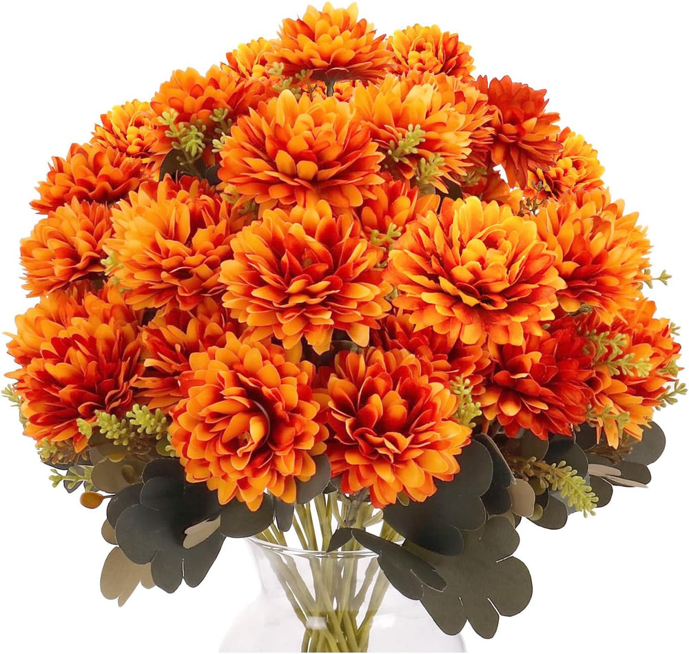 6 Pcs 54 Heads Large Fall Flowers Artificial Mums for Outdoor