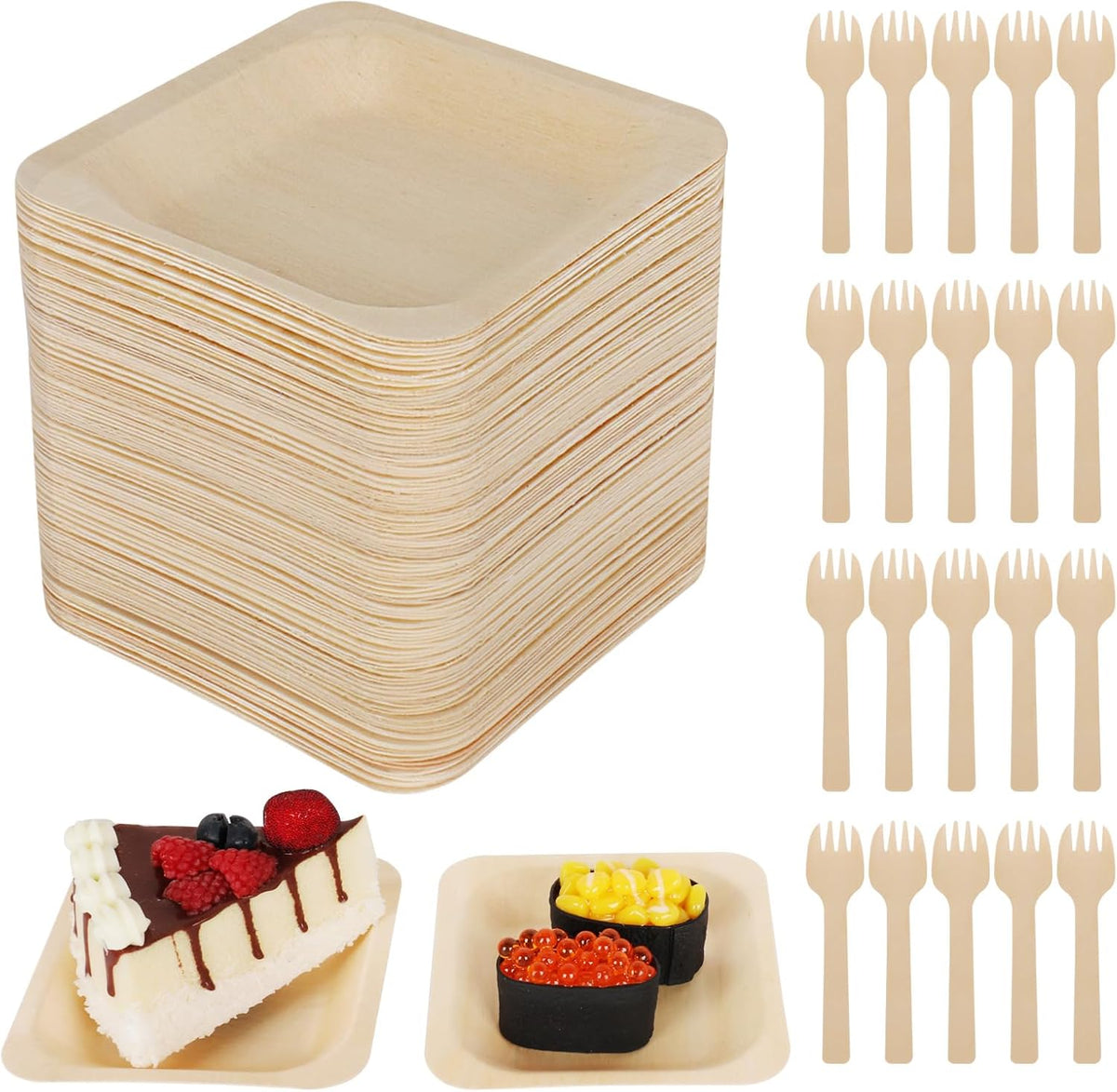 CONLI 100 Pcs Square Disposable Wood Bowls Bamboo Appetizer Plates