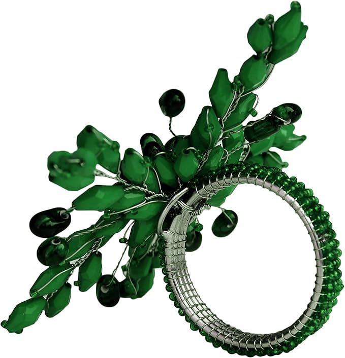 Napkin Rings Set of 12 for Dining Table Decoration Parties Everyday Metal Napkin Holder Leaf Dark Green (Pack of 12)