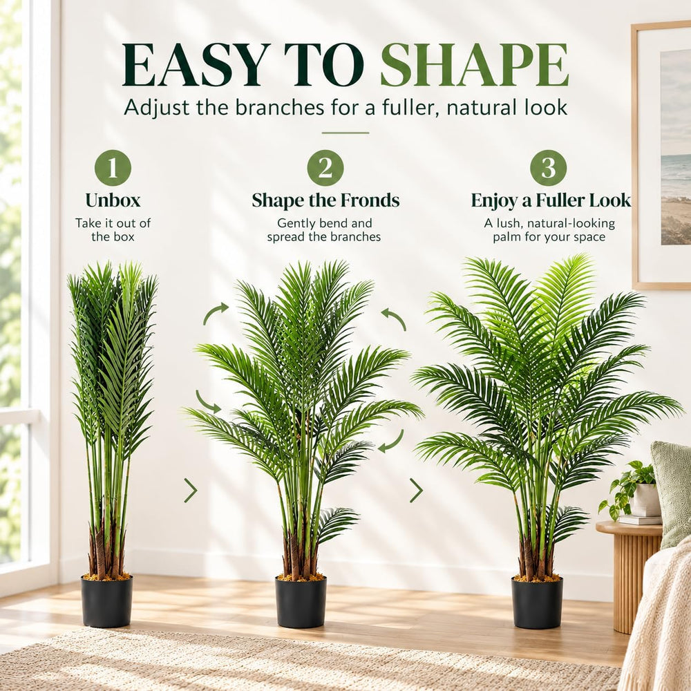 6ft Artificial Areca Palm Trees, 2 Pack, 19-Trunk Faux Plants